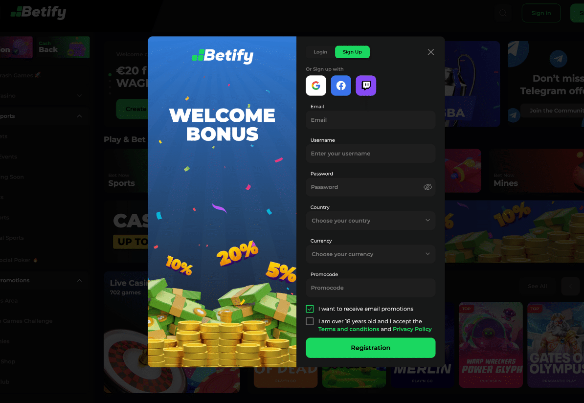 Site Web de casino en ligne et de paris sportifs Betify en ligne